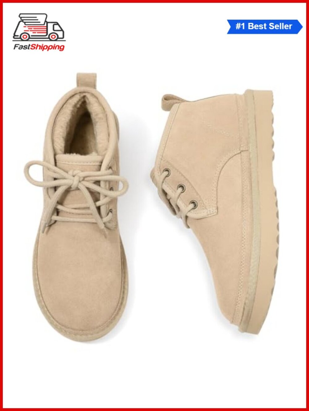 ✨ Litfun Suede Fur Lined Ankle Snow Boots Women Lace Up Chukka